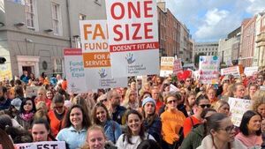 Childcare providers demand more funding in protest outside Dáil