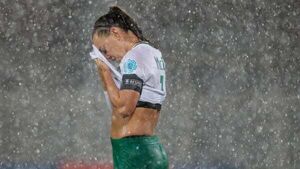 'Wettest game in history': Flooded pitch fails to dampen spirits of Ireland's women 'Wettest game in history': Flooded pitch fails to dampen spirits of Ireland's women