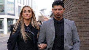 Georgia Harrison supported by Anton Danyluk at Stephen Bear court hearing