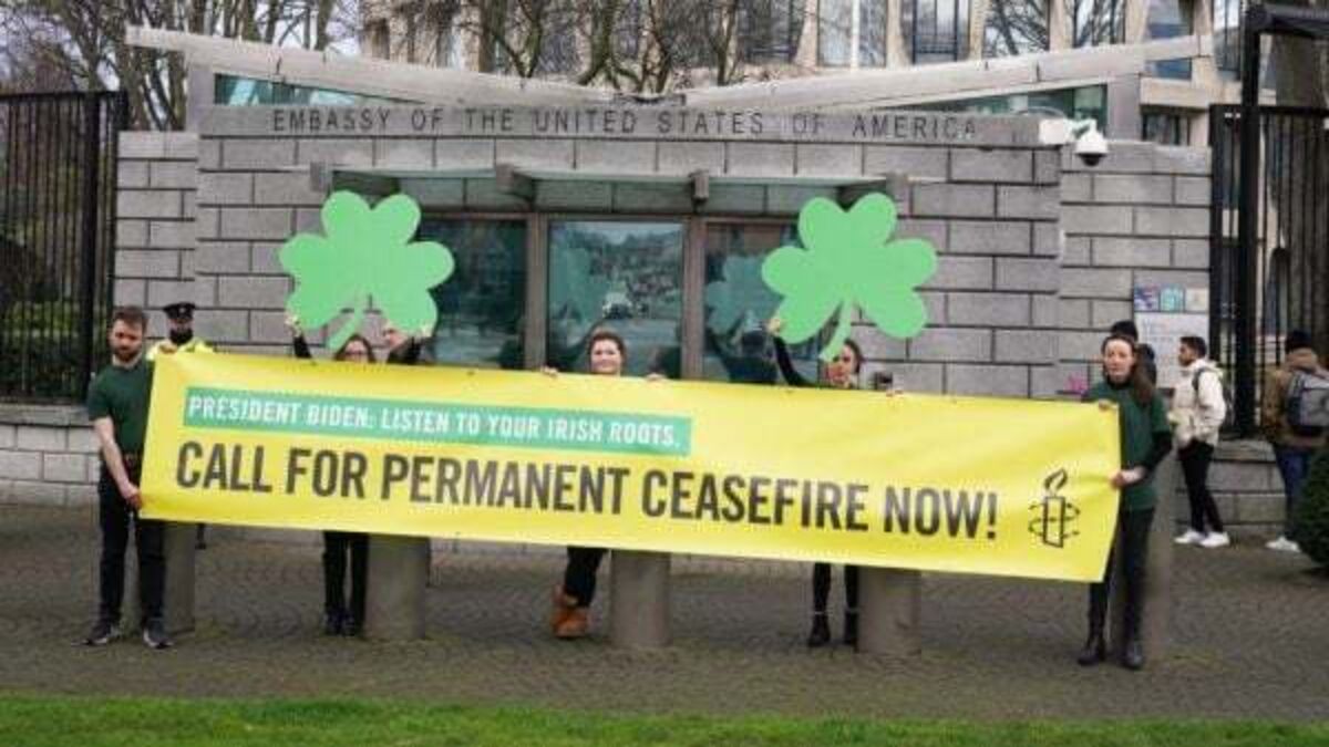 Protests in Dublin and Belfast urge Biden to support Gaza ceasefire
