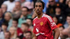 Manchester United defender Leny Yoro seen on crutches with left foot injury Manchester United defender Leny Yoro seen on crutches with left foot injury