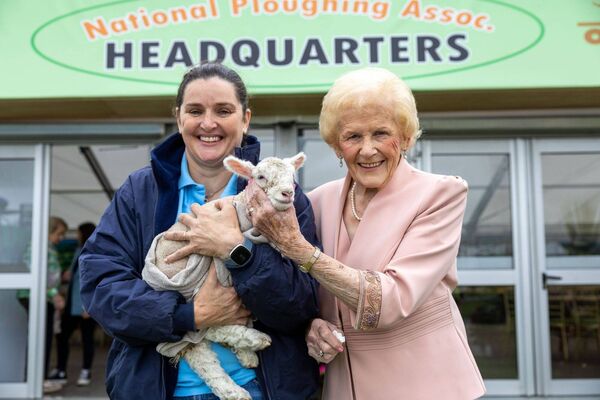 NPA Managing Director Anna May McHugh with Samantha Ginty from Kildare, secretary of the National Sheep Breeders Association and her Dorset lamb Anna May. NPA Managing Director Anna May McHugh with Samantha Ginty from Kildare, secretary of the National Sheep Breeders Association and her Dorset lamb Anna May.