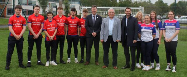 Students from Portlaoise College along with College Principal Noel Daly, the Leinster GAA representative Michael Reynolds and the Chief Executive of LOETB Joe Cunningham Joe Cunningham. Students from Portlaoise College along with College Principal Noel Daly, the Leinster GAA representative Michael Reynolds and the Chief Executive of LOETB Joe Cunningham Joe Cunningham.