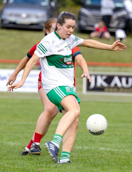 Ellen Healy shoots for Portlaoise against Timahoe in the Laois LGFA senior championship semi-final at Emo Photo: Alf Harvey