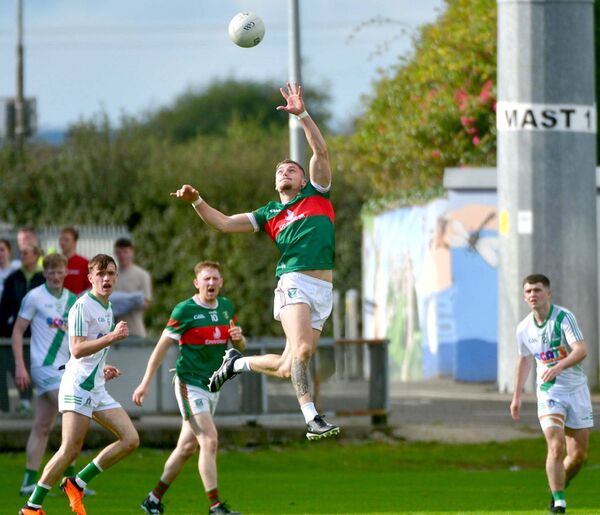 Graiguecullen's Aaron Dorgan jumping to secure this ball during the defeat of Killeshin in the SFC quarter-final at Laois Hire O'Moore Park on Sunday Photo: Denis Byrne