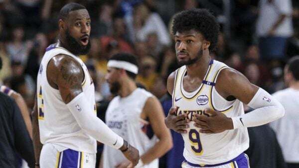Lebron James plays alongside son Bronny in pre-season outing