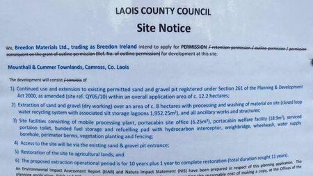 Meeting tonight in Mountrath over proposed quarry