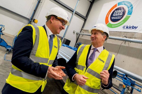 CEO of Kirby Group Engineering Mark Flanagan (left) with Chief Executive of Enterprise Ireland Leo Clancy at the official opening of Kirby's Off-site Manufacturing facility in Portlaoise. Photo: Philip Leonard CEO of Kirby Group Engineering Mark Flanagan (left) with Chief Executive of Enterprise Ireland Leo Clancy at the official opening of Kirby's Off-site Manufacturing facility in Portlaoise. Photo: Philip Leonard