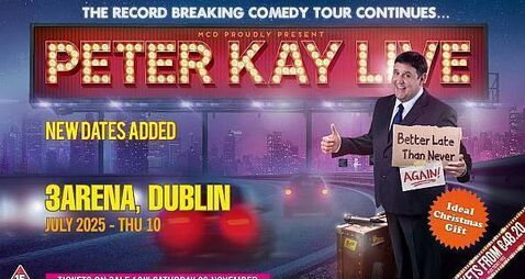 Peter Kay announces extra comedy show date for Dublin's 3Arena