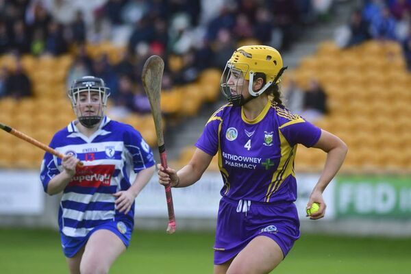 Aoife Carroll making space to play her pass during the Leinster Final Photo: Denis Byrne