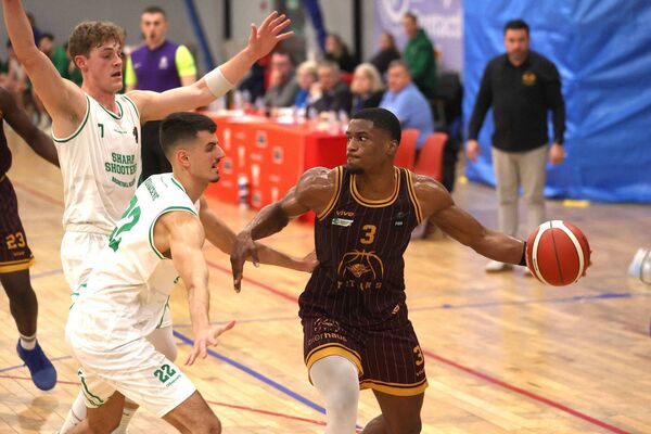 ND Audit Portlaoise Panthers Aleksandar Kovacevic defends against Michael Hayes of Titans during the President's National Cup semi-final Photo: INPHO/Bryan Keane