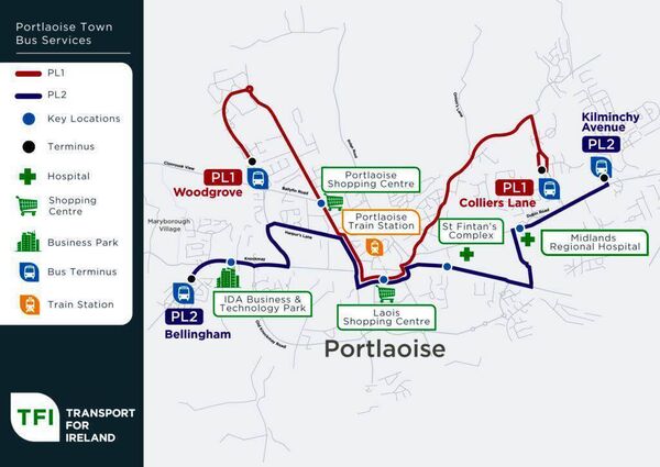 The new Portlaoise Town bus routes from Woodgrove to Colliers Lane and from Bellingham to Kilminchy The new Portlaoise Town bus routes from Woodgrove to Colliers Lane and from Bellingham to Kilminchy