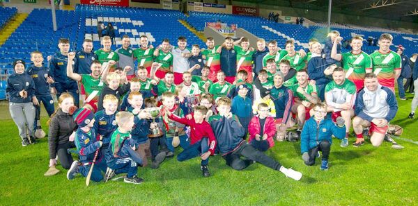 Borris/Kilcotton players and supporters celebrate after their 2024 Premier Intermediate Hurling Championship final win over Ballinakill Photo Denis Byrne