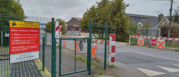The pedestrian crossings/footpath and safety gates that were installed across one side of the railway line on Fr Browne Avenue in Portlaoise in 2021.