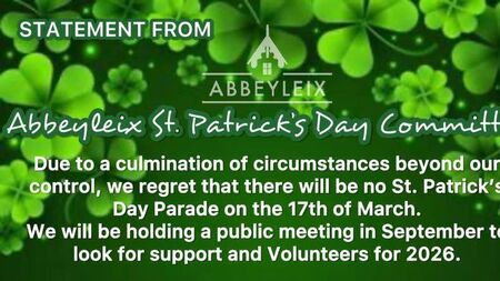 St Patrick's Day parade cancelled in Abbeyleix