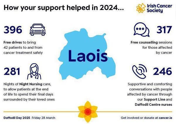 The supports that the Irish Cancer Society provided last year to people in Laois 