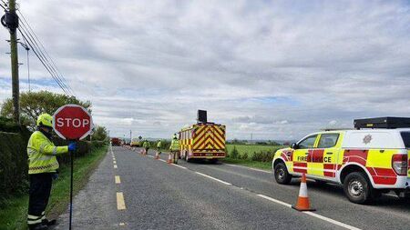 Emergency services attending the scene of a two-car collision on Laois/ Kildare border 