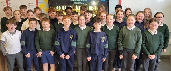 The pupils from Ballylinan National School who are through to the finals of the '2025 Our World Awards For Irish Aid' awards