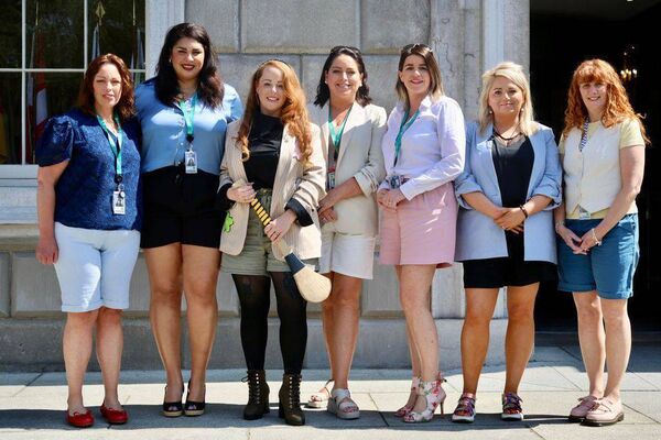 Senator McCormack (second on the right) wore a pair of shorts into the Seanad chamber in solidarity with camogie players right to choose between wearing shorts or skorts during matches.