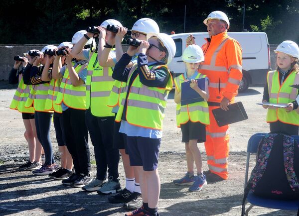Pupils from Newtown National School checking out and documenting the various birds that nest around the Breedon Ireland quarry site in Spink during Biodiversity Week.