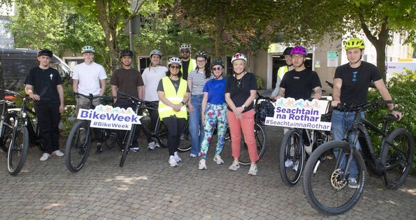 Pictured are Karen Moore (Laois County Council Climate Action Section) with cyclists who took part in the Bike Week Event at The Midlands Park Hotel Portlaoise Photo Denis Byrne