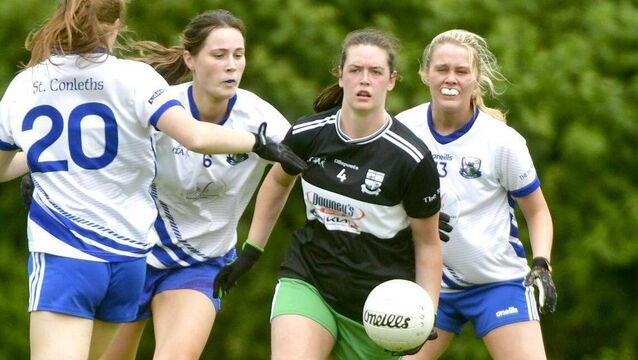<p>Amy Byrne (Portlaoise) getting ready to release this ball against St Conleth's in the League semi-final at Rathleague on Sunday Photo: Denis Byrne</p>