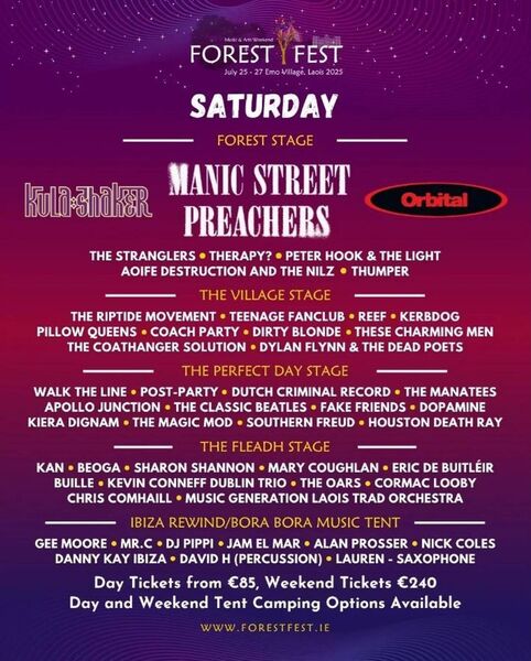 The Forest Fest line-up for Saturday