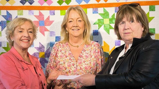 Laois Arch Club vice-chairperson Mary Heaney and public relations officer Orlagh McCrory receiving a cheque for 4,660 from Pat Walsh on behalf of the Laois Quilters Photos: Stan Henderson <p>Laois Arch Club vice-chairperson Mary Heaney and public relations officer Orlagh McCrory receiving a cheque for 4,660 from Pat Walsh on behalf of the Laois Quilters Photos: Stan Henderson</p>