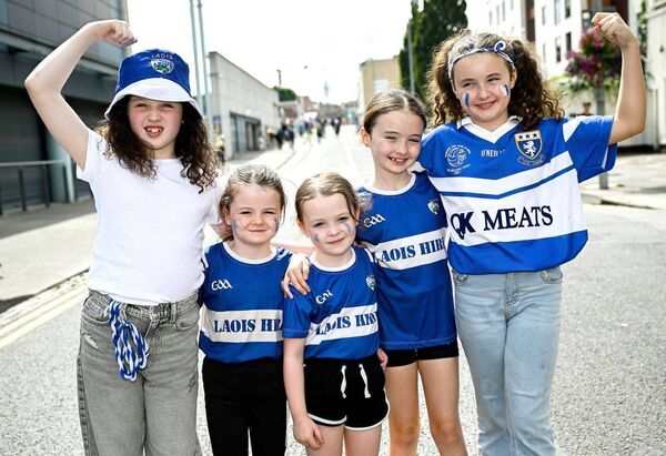 Laois supporters Sophie Headen, Ellie Ramsbottom, Amy Ramsbottom, Lauren Ramsbottom and Mia Ramsbottom from Timahoe Photo: Seb Daly/Sportsfile Laois supporters Sophie Headen, Ellie Ramsbottom, Amy Ramsbottom, Lauren Ramsbottom and Mia Ramsbottom from Timahoe Photo: Seb Daly/Sportsfile