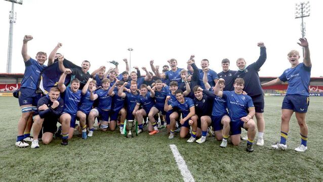 Leinster celebrate with the U/19 Interprovincial Championship trophy after getting the better of Munster at Virgin Media Park on Sunday Photo: ©INPHO/Laszlo Geczo <p>Leinster celebrate with the U/19 Interprovincial Championship trophy after getting the better of Munster at Virgin Media Park on Sunday Photo: ©INPHO/Laszlo Geczo</p>