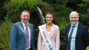 <p>Laois Co Council relaunched its new Garden Trail website at Gash Gardens in Castletown. Pictured are Barry Walsh, Cathaoirleach of Laois Co Council; Katelyn Cummins, 2025 International Rose of Tralee and Michael Rainey, chief executive of Laois Co Council. Photo: Michael Scully </p>