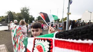 <p>The blanket on display outside SS Peter and Paul's Church, Portlaoise. Photo: Joe Conroy Photography</p>