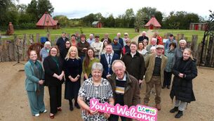 <p>Catherine and Ian Hyland and family at the official opening of Making Tracks at Ballybropy House, with cathaoirleach Cllr Barry Walsh, Laois Co Council director of services Angela McEvoy, Eoin Reardon, tourism officer Elaine Moore, EU Just Transition Fund tourism activator Regina Dunne, Fáilte Ireland regional manager Justine Carey, councillors John King, Conor Bergin and guests. Photos: Michael Scully </p>