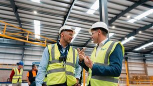 <p>Midland Steel chief commercial officer Jonathan Jennings (right) with Oliver Conger, owner and managing director of British Rototherm Group during the Portlaoise event </p>