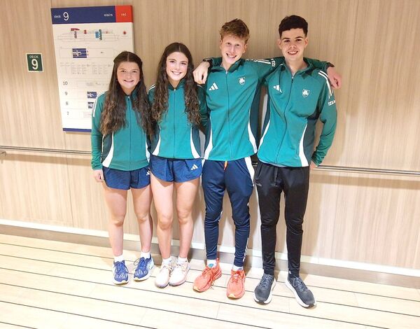 The four Laois athletes, Katie Mcloughlin, Eliza McLoughlin, Riley Connolly and Tadhg O Comhairde, who competed at the British & Irish Mountain Running Championships in Wales The four Laois athletes, Katie Mcloughlin, Eliza McLoughlin, Riley Connolly and Tadhg O Comhairde, who competed at the British & Irish Mountain Running Championships in Wales