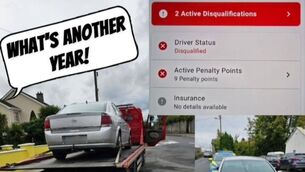 <p>The car was seized and towed away in Portlaoise. Photo: An Garda Síochána Laois/Offaly </p>