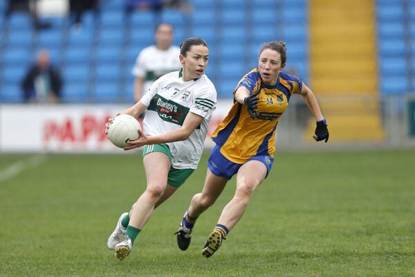 Ciara Crowley (Portlaoise) evades this challenge from Sarsfields' Amy Ring in the senior football semi-final on Saturday Photo: David Maher Ciara Crowley (Portlaoise) evades this challenge from Sarsfields' Amy Ring in the senior football semi-final on Saturday Photo: David Maher