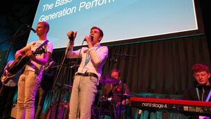 <p>The Bass Brothers - Tony McInerney, James McInerney and Martin Donoghue - performing at the launch of the National Human Rights Strategy for Disabled People 2025 – 2030 in the Mansion House in Dublin.</p>