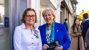 <p>Presidential candidate Heather Humphreys chatting with one of the locals during last week's canvas in Portlaoise </p>
