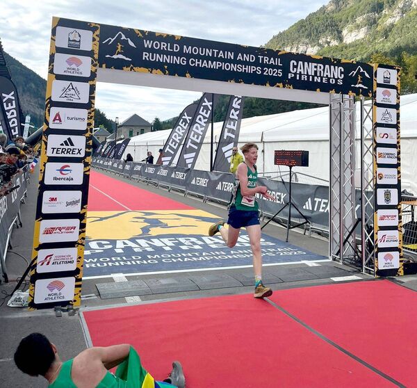 Riley Connolly crossing the line after a very tough U/20 Classic race