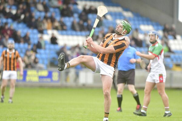 Mark Dowling (Camross) watches as the sliotar splits the posts in their SHC semi-final win over Rathdowney/Errill at Laois Hire O'Moore Park on Sunday Photo: Denis Byrne