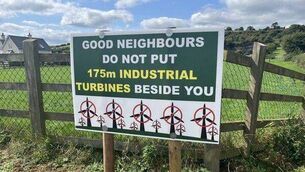 <p>One of the campaign signs mounted by the NoToSeskinWindfarm action group</p>