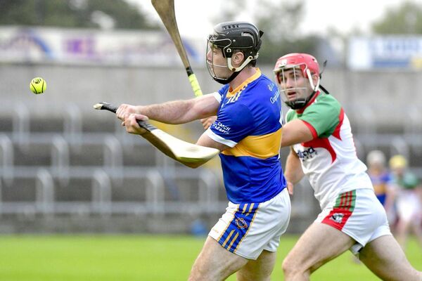 Clough/Ballacolla's Aidan Corby playing this sliotar against Rathdowney/Errill in the fourth round of this year's AHC Photo: Denis Byrne Clough/Ballacolla's Aidan Corby playing this sliotar against Rathdowney/Errill in the fourth round of this year's AHC Photo: Denis Byrne