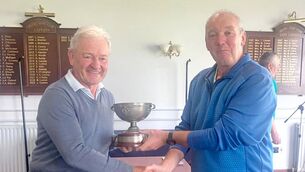 <p>Laois Hurlers' Golf Society's Golfer of the Year, Matthew Keegan, being presented with the Ollie Fennell Trophy</p>