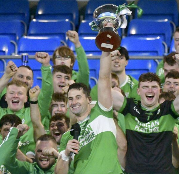 Ballyfin captain James Finn raises the John Grace Memorial Cup aloft after winning the PIHC final Photo: Denis Byrne Ballyfin captain James Finn raises the John Grace Memorial Cup aloft after winning the PIHC final Photo: Denis Byrne