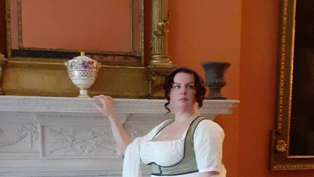 Dr Melissa Shiels as she appears in her costumed talks <p> Dr Melissa Shiels as she appears in her costumed talks</p>