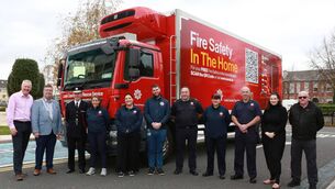 <p>Launch of Driving Training Vehicle for Laois County Fire &amp; Rescue Service at County Hall, Portlaoise; were Simon Walton (Director of Services at Laois Co Council), Cllr Paschal McEvoy, Declan Power (Chief Fire Officer Laois), Siobhan Duff (Station Officer), clerical officers Amy Liddy and Troy Fagan, Alan Doran (Sub Officer),Clare Germaine(Fire Officer), Simon Rogers (Abbeyleix Fire Station), Robyn Keieghan (Communications Officer) and Pat Sheridan (A.D.I) Photo: Michael Scully </p>