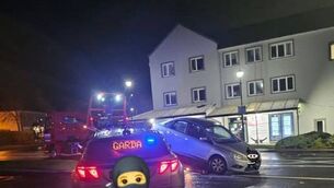 <p>The car was towed away from the scene in Portlaoise. Photo: An Garda Síochána Laois Offaly</p>