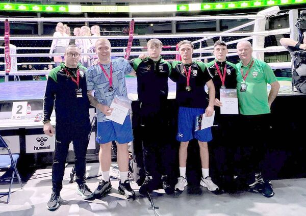 Portlaoise Boxing Club team competing in the Lithuania Box Cup at the weekend - James O'Reilly (Coach), Shane Cunningham (92kgs), Cody O'Reilly (60kgs), Johnny Harty (65kgs), Lorcan Holohan (66) and Pat Ryan (Coach) Portlaoise Boxing Club team competing in the Lithuania Box Cup at the weekend - James O'Reilly (Coach), Shane Cunningham (92kgs), Cody O'Reilly (60kgs), Johnny Harty (65kgs), Lorcan Holohan (66) and Pat Ryan (Coach)