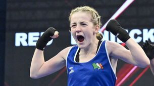 <p>Rosaletta Casey cannot hide her delight at winning her medal at the European Under-15 Championships in Montenegro </p>